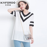 卡芙朵2016夏季新款韩版宽松冰丝针织衫短袖中长款套头打底衫T恤