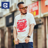 AMAPO潮牌大码男装 2016熊头短袖T恤米白色上衣加大加肥男体恤衫