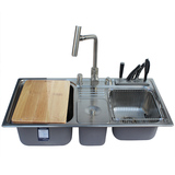 普乐美 BM601 厨房洗菜盆 304不锈钢水槽 三槽 带垃圾桶 台控