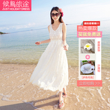 白色连衣裙无袖中长款大码宽松显瘦波西米亚夏长裙海边度假沙滩裙