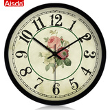 爱时达 新款客厅挂钟时尚创意钟表复古玫瑰大号个性电子钟石英钟