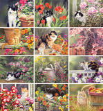 猫咪和花草 可爱水彩画风景送节日礼物装饰画壁画挂画画芯无框画