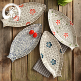 盘子陶瓷餐具日式和风创意鱼盘大号釉下彩手绘鱼形盘子青花瓷器