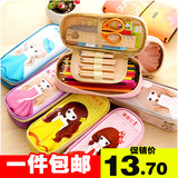 韩国可爱简约女生多层大容量笔袋 A182多功能学生皮笔袋文具盒