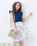 2015年夏款  日本品牌原单  印花欧根纱松紧腰半身短裙  二色
