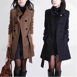 2015秋冬新款女装韩版加大码呢子大衣双排扣中长款呢子风衣女外套