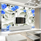 简约3D立体墙纸电视背景墙壁纸 客厅卧室大型壁画蓝色圈圈玫瑰花