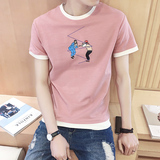 2016夏季男士短袖T恤日系学生修身韩版青少年中袖T恤衫男圆领印花