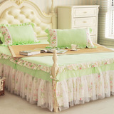 绿色小清新碎花田园风格床上用品纯棉单件床裙床罩花边床单公主
