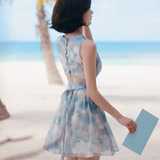 Milkcocoa16夏季定制韩版天空晕染浪漫露腰沙滩度假连衣裙短裙女