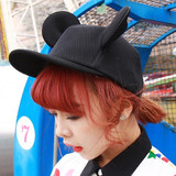 韩国新款可爱卡通米奇黑色大耳朵平檐遮阳鸭舌棒球帽子潮女春夏天