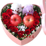 平安夜鲜花苹果平安礼盒11朵红玫瑰小熊心形礼盒上海鲜花速递
