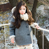 韩版童装女冬季外套呢子毛呢加绒加厚加羊羔绒保暖中长款大棉衣