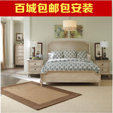美式乡村床仿古实木床法式复古白做旧双人床欧式地中海高端床家具