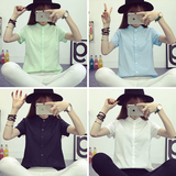 大码夏季新款韩版休闲小立领衬衫短袖学生女棉麻衬衣潮职业修身潮