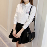2016春季新款韩版衬衣刺绣白色学生宽松长袖大码衬衫女打底衫潮