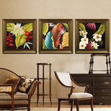 客厅装饰画纯手绘三联现代沙发背景花卉组合东南亚风格创意挂画