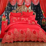 罗莱正品婚庆大红色床上用品四件套纯棉被套十件套1.51.8夹棉床盖