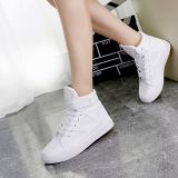 新款韩版白色高帮帆布鞋女布鞋板鞋平底运动休闲鞋魔术贴女鞋春秋