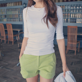 20016夏季韩版纯棉半高领t恤女夏装大码修身显瘦女中袖紧身纯色