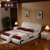 现代黄牛皮真皮床婚床1.5米1.8米双人床简约皮艺卧室软床欧式美式