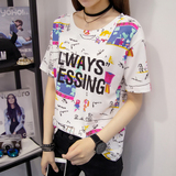 韩国ulzzang原宿卡通字母短袖t恤女学生夏装上衣韩版宽松半袖体恤