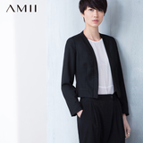 Amii2016春夏新雪纺西装外套女长袖个性时尚修身显瘦短款无扣上衣
