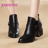 Josiny/卓诗尼2015冬季新品短靴尖头粗跟女靴子高跟女鞋154275854