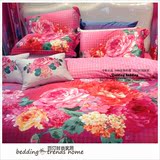 凯盛家纺专柜正品 米兰盛放 紫红色磨毛长绒棉印花贡缎床上四件套