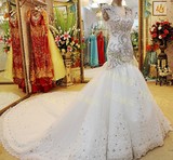 极致奢华水晶婚纱2014最新款韩版绑带拖尾婚纱公主婚纱