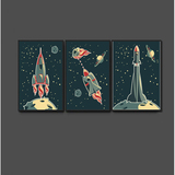 太空火箭飞船 美式卡通儿童房装饰画有框画挂画壁画墙画