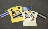 日本动物园zoomic2016春款卡通熊猫圆领套头长袖T恤打底衫