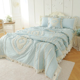 韩国代购 浪漫韩式床上用品 蓝色蕾丝全棉1米8四件套 美式床品
