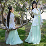 [如梦霓裳]汉服女装 褙子[闲中好(十六]白色绿花褙子玉绿色裙现货