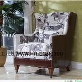 美式单人沙发椅皮 卧室成人休闲沙发老虎椅 客厅实木整装布艺沙发