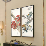 中国画玄关装饰画新中式挂画客厅现代书房过道壁画竖版花鸟简约
