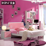儿童床女孩床 粉红公主床板式床1.2/1.5米小床单人床儿童套房家具