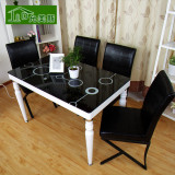 时尚现代餐桌椅组合黑色钢化玻璃桌面个性饭桌子简易创意简约宜家