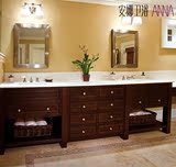 欧式浴室柜组合 田园风卫生间洗脸盆 橡木实木卫浴柜落地镜柜侧柜