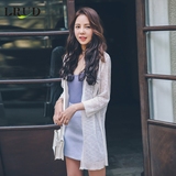 LRUD2016夏季韩版镂空中长款针织衫女宽松七分袖薄款开衫空调衫