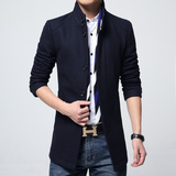 新款风衣男装冬季中长款韩版大码修身型青年加厚羊毛呢子大衣外套