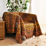 沙发罩粗布民族风沙发巾复古印第安风格 棉线毯三人全盖防滑加厚