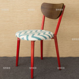 北欧餐椅 美式休闲靠背榆木椅实木餐椅 铁艺布艺椅子咖啡椅可叠放