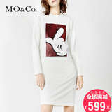 MO&amp;Co.珠片绣卡通米奇手势圆领中长T恤连衣裙MA161SKT43 moco