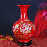 景德镇陶瓷花瓶 大号中国红牡丹花瓶客厅家居装饰 婚庆装饰品摆件