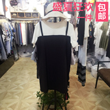 韩国代购 2016春夏款miniskirt 女士 黑白拼色假两件连衣裙背带裙