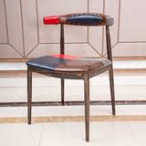 铁艺牛角椅餐椅仿实木铁椅金属铁皮椅子 简约彩色复古工业椅