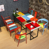 美式复古彩色酒吧桌椅组合 奶茶店咖啡馆餐厅餐椅工业铁艺沙发椅