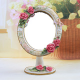 台式单面化妆镜子创意时尚树脂手绘玫瑰摇摆镜可调节角度家居饰品