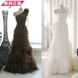 2016新款王薇薇vera wang设计风格单肩齐地修身晚装新娘敬酒礼服